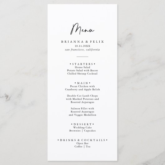 Minimale kalligrafie Modern Elegant Dinner Menu (Voorkant)