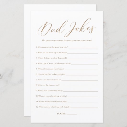 Minimale kalligrafie Pap Jokes Baby shower Game (Voorkant / Achterkant)