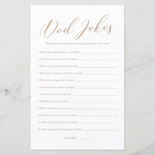 Minimale kalligrafie Pap Jokes Baby shower Game (Voorkant)