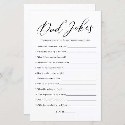 Minimale kalligrafie Pap Jokes Baby shower Game (Voorkant / Achterkant)