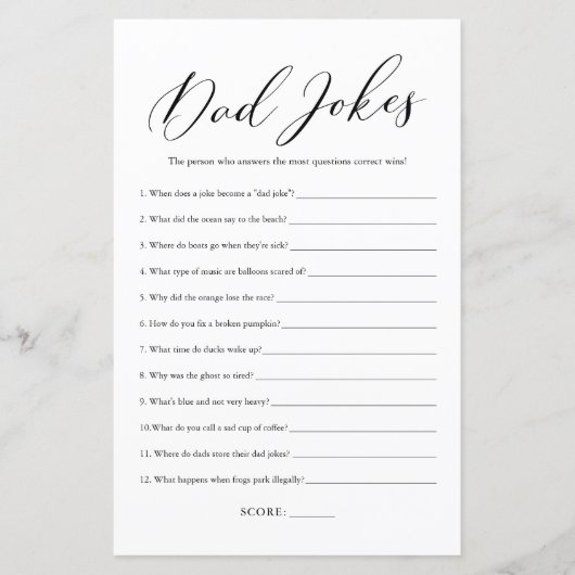 Minimale kalligrafie Pap Jokes Baby shower Game (Voorkant)