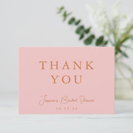 Minimale kalligrafie Roze Vrijgezellenfeest flat Bedankkaart (Staand voorkant)