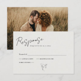 Minimale kalligrafie script foto RSVP kaartje