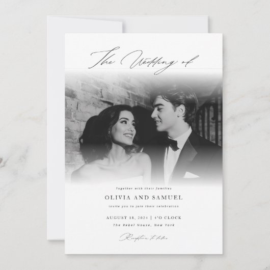 Minimale kalligrafie script Overlay foto bruiloft Kaart (Achterkant)