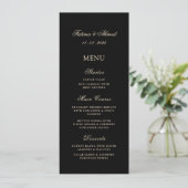 Minimale kalligrafie script zwart huwelijksdiner menu (Staand voorkant)