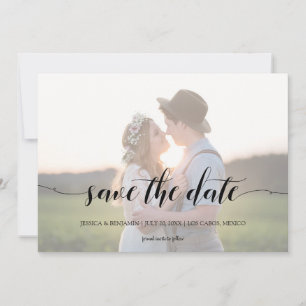 Minimale kalligrafie scriptie trouw vervaagde foto save the date
