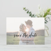 Minimale kalligrafie scriptuur trouw vervaagde fot save the date (Staand voorkant)