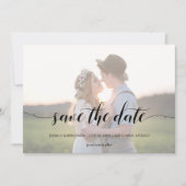 Minimale kalligrafie scriptuur trouwfoto vervaagd save the date (Voorkant)