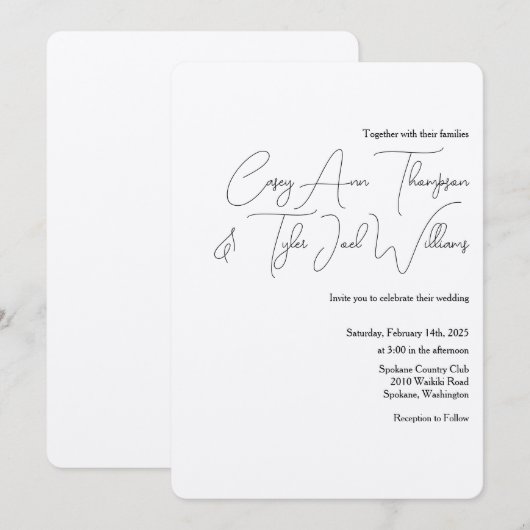 Minimale kalligrafie Shimmer Campagne Bruiloft Kaart (Voorkant / Achterkant)