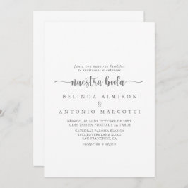 Minimale kalligrafie Silver Nuestra Boda Kaart