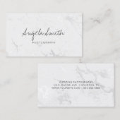 Minimale kalligrafie Silver White Folie Marble Visitekaartje (Voorkant / Achterkant)