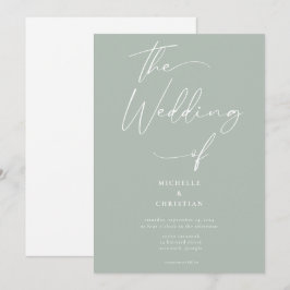 Minimale kalligrafie Solid Light Sage Bruiloft Kaart