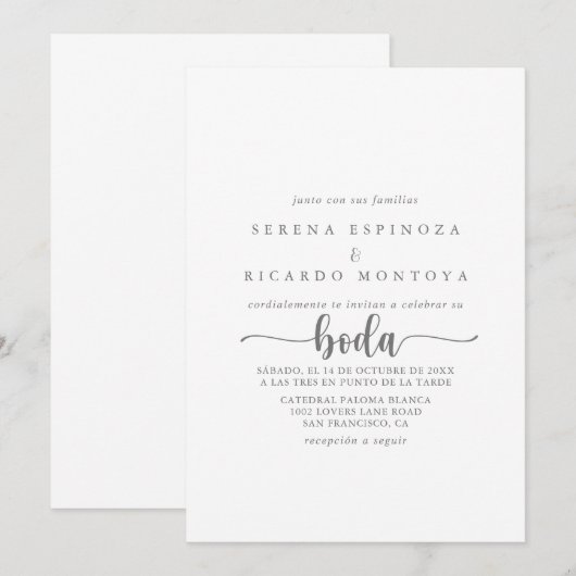 Minimale kalligrafie Spaans zilverhuwelijk  Kaart (Voorkant / Achterkant)