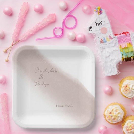 Minimale kalligrafie Stustroze Waterverf Papieren Bordje (Feest)