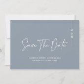Minimale kalligrafie Stusty Blue Monogram Weddensc Save The Date (Voorkant)