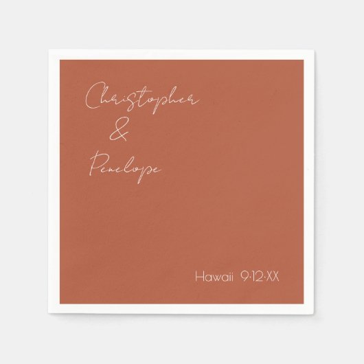 Minimale kalligrafie Terra Cotta Wedding Servet (Voorkant)