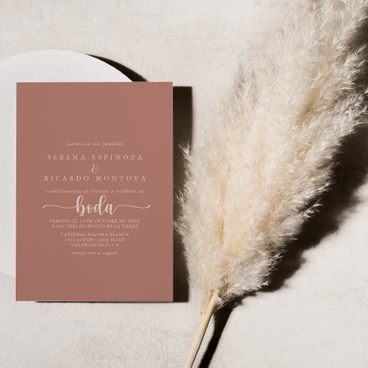 Minimale kalligrafie Terracotta Boda Wedding Kaart