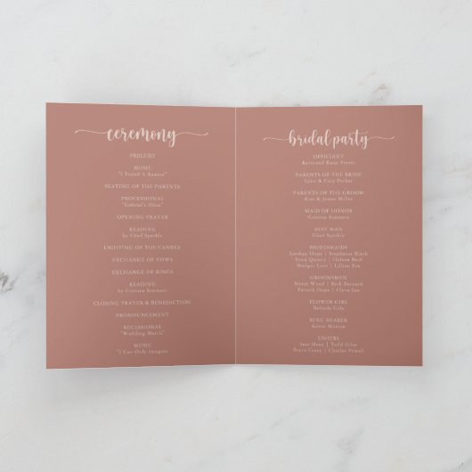 Minimale kalligrafie Terracotta Folded Wedding Programma (Binnen)