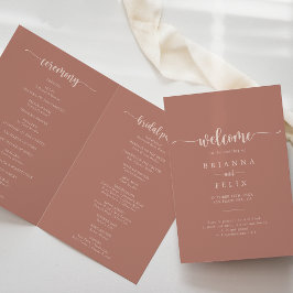 Minimale kalligrafie Terracotta Folded Wedding Programma