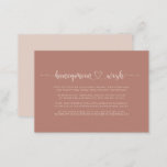 Minimale kalligrafie Terracotta Honeymoon Wish Informatiekaartje<br><div class="desc">Deze minimalistische kalligrafie terracotta honeymoon wensenomhedentaart is perfect voor een rustige bruiloft. Het ontwerp is voorzien van een prachtig lettertype voor kalligrafie om uw evenement te belichamen.</div>