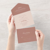 Minimale kalligrafie Terracotta Wedding All In One Uitnodiging (Afscheurbaar)