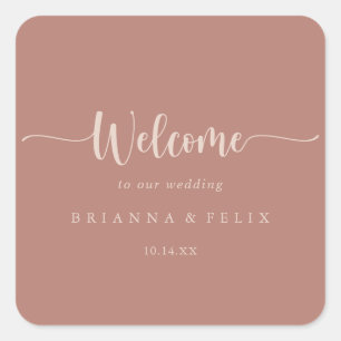 Minimale kalligrafie Terracotta Wedding Welkom Vierkante Sticker