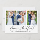 Minimale kalligrafie Thankful 3 Fotobruiloft Bedankkaart (Voorkant)