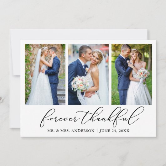 Minimale kalligrafie Thankful 3 Fotobruiloft Bedankkaart (Voorkant)