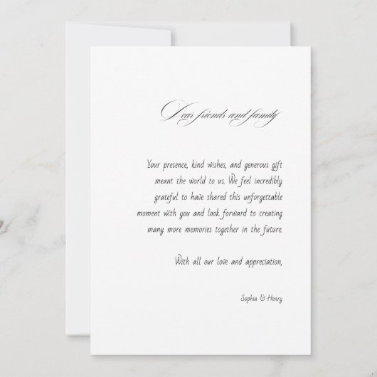 Minimale kalligrafie trouwfoto's Dank u kaart (Achterkant)