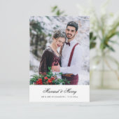 Minimale kalligrafie vakantie bruiloft aankondigin bedankkaart (Staand voorkant)