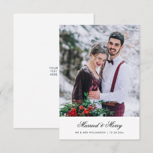 Minimale kalligrafie vakantie bruiloft aankondigin bedankkaart (Voorkant / Achterkant)