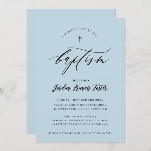 Minimale kalligrafie van BAPTISM elegant bleek bab Kaart (Voorkant / Achterkant)