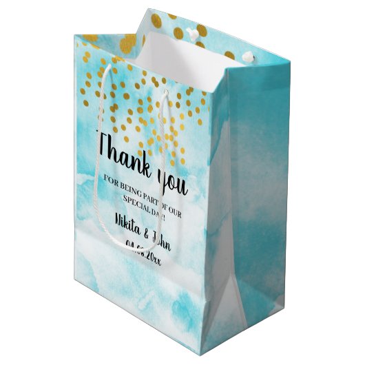 Minimale kalligrafie van Turquoise bedankt je guns Medium Cadeauzakje (Voorkant Gekanteld)