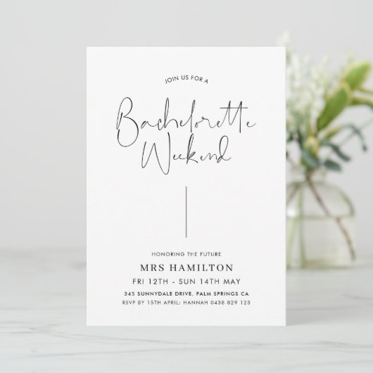 Minimale kalligrafie vrijgezellenfeest weekend iti kaart (Staand voorkant)