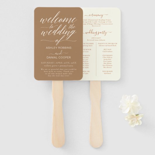 Minimale kalligrafie We doen bruiloft programma Handwaaier (Voorkant en achterkant)