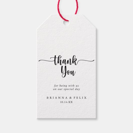 Minimale kalligrafie Weddenschap Dank u Cadeaulabel (Voorkant)