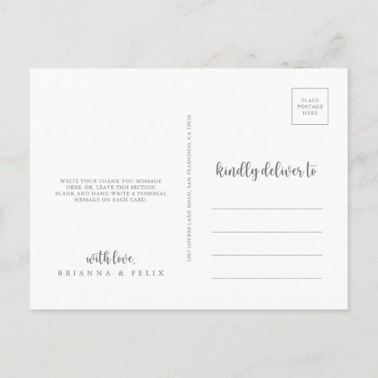 Minimale kalligrafie Zilver Dank u Briefkaart (Achterkant)