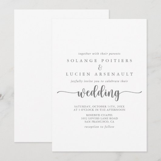 Minimale kalligrafie Zilverwedding Kaart (Voorkant / Achterkant)