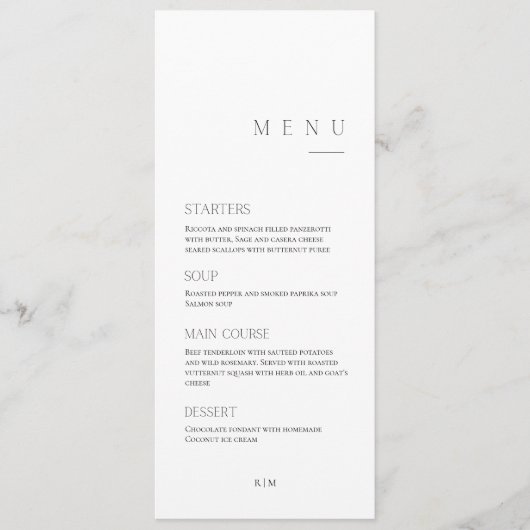 Minimale kalligrafie zwart & wit | Dinner bruiloft Menu (Voorkant)