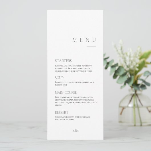 Minimale kalligrafie zwart & wit | Dinner bruiloft Menu (Staand voorkant)
