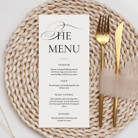 Minimale kalligrafie zwart & wit | Trouwdiner Menu