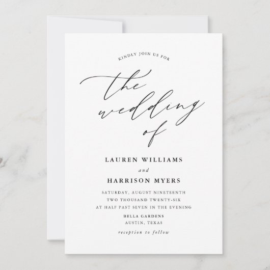 Minimale kalligrafie zwart-wit | Weddenschap Kaart (Voorkant)