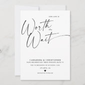 Minimale kalligrafie zwart-witbruiloft nieuw save the date (Voorkant)