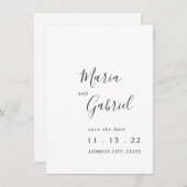 Minimale kalligrafie zwarte witte bruiloft save the date (Voorkant / Achterkant)
