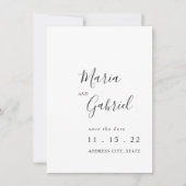 Minimale kalligrafie zwarte witte bruiloft save the date (Voorkant)