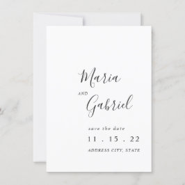 Minimale kalligrafie zwarte witte bruiloft save the date
