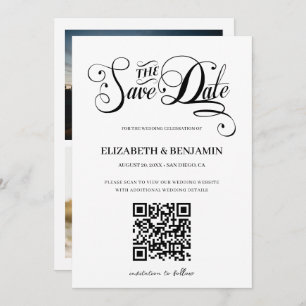 Minimale kalligrafiescript QR Code 3 Foto opslaan Save The Date