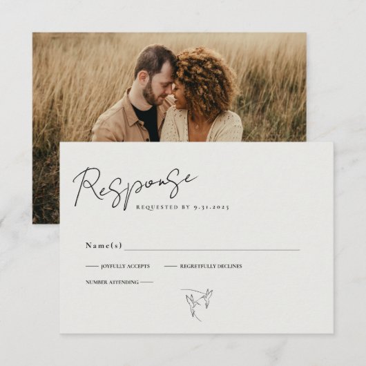 Minimale kalligrafiesschotfoto RSVP kaartje (Voorkant / Achterkant)