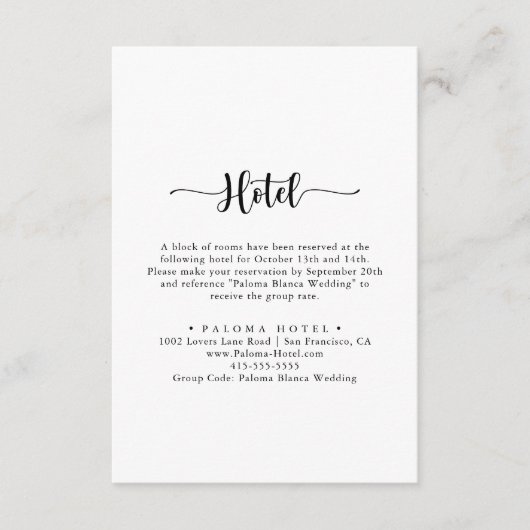 Minimale kalligrafietoesluitingskaart informatiekaartje (Voorkant)