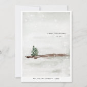 Minimale kalme besneeuwde dennenbomen feestdagenkaart (Voorkant)